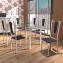 Ver imagem 1 de Conjunto de Mesa Tubular 6 Cadeiras 140cm com Tampo de Vidro Melissa Branco/Preto/Pérola