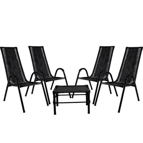 Conjunto Cadeiras Mesa De Centro Canadá Edícula Preto