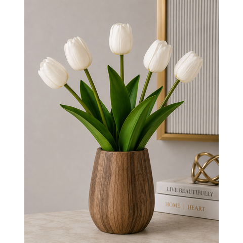 Kit 5 Tulipas Brancas Artificiais Flores Decorativas Realistas para Decoração