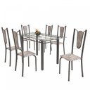 Ver imagem 2 de Conjunto de Mesa Tubular 6 Cadeiras 140cm com Tampo de Vidro Melissa Prata/Botanic Cinza