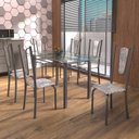 Ver imagem 1 de Conjunto de Mesa Tubular 6 Cadeiras 140cm com Tampo de Vidro Melissa Prata/Botanic Cinza