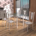 Ver imagem 1 de Conjunto de Mesa Tubular 6 Cadeiras 140cm com Tampo de Vidro Melissa Branco/Botanic Cinza/Pérola