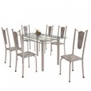 Ver imagem 2 de Conjunto de Mesa Tubular 6 Cadeiras 140cm com Tampo de Vidro Melissa Branco/Botanic Cinza/Pérola