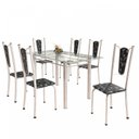 Ver imagem 2 de Conjunto de Mesa Tubular 6 Cadeiras 140cm com Tampo de Vidro Melissa Branco/Preto Floral/Pérola
