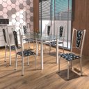 Ver imagem 1 de Conjunto de Mesa Tubular 6 Cadeiras 140cm com Tampo de Vidro Melissa Branco/Preto Floral/Pérola