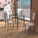 Ver imagem 1 de Conjunto de Mesa Tubular 4 Cadeiras 120cm com Tampo de Vidro Melissa Prata/Botanic Cinza