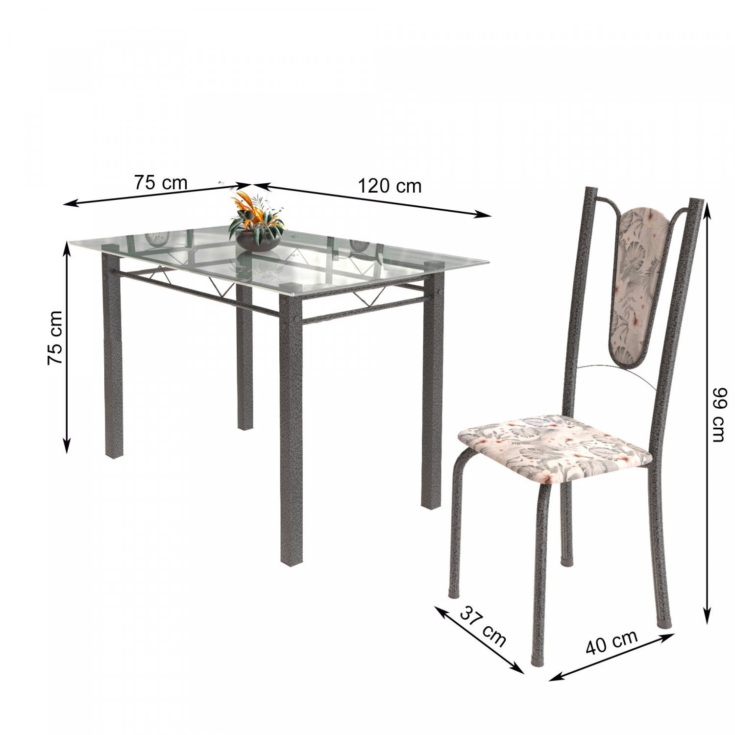 Conjunto de Mesa Tubular 4 Cadeiras 120cm com Tampo de Vidro Melissa  - 3