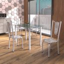 Ver imagem 1 de Conjunto de Mesa Tubular 4 Cadeiras 120cm com Tampo de Vidro Melissa Branco/Botanic Cinza/Pérola