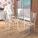 Ver imagem 1 de Conjunto de Mesa Tubular 4 Cadeiras 120cm com Tampo de Vidro Melissa Prata/Paraopeba/Pérola