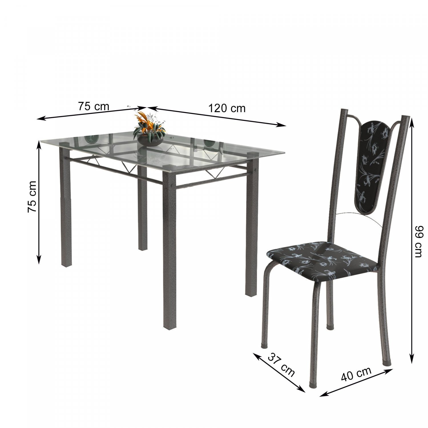 Conjunto de Mesa Tubular 4 Cadeiras 120cm com Tampo de Vidro Melissa  - 3