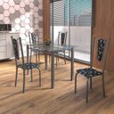 Ver imagem 1 de Conjunto de Mesa Tubular 4 Cadeiras 120cm com Tampo de Vidro Melissa Prata/Preto Floral