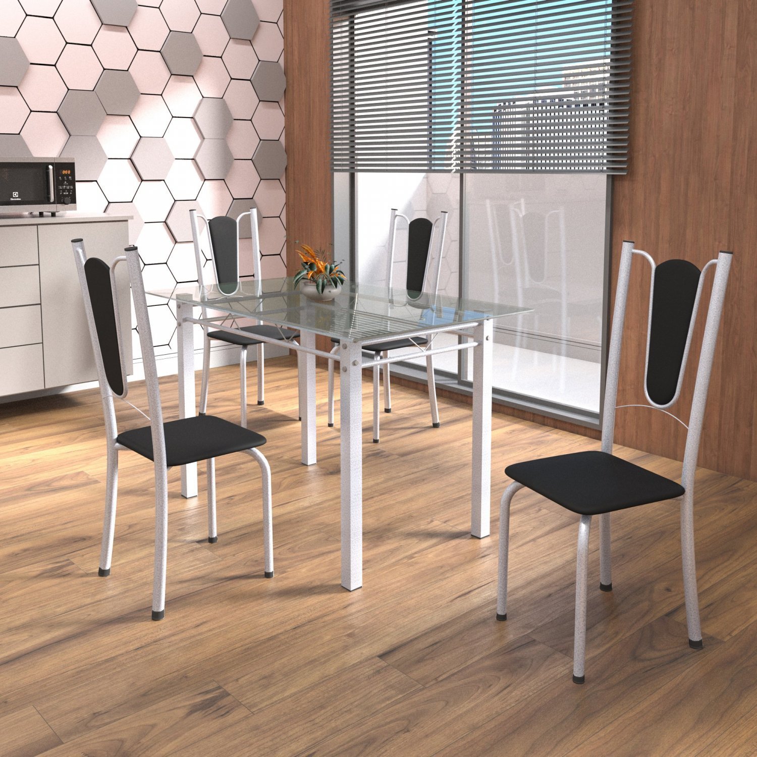 Conjunto de Mesa Tubular 4 Cadeiras 120cm com Tampo de Vidro Melissa  - 1