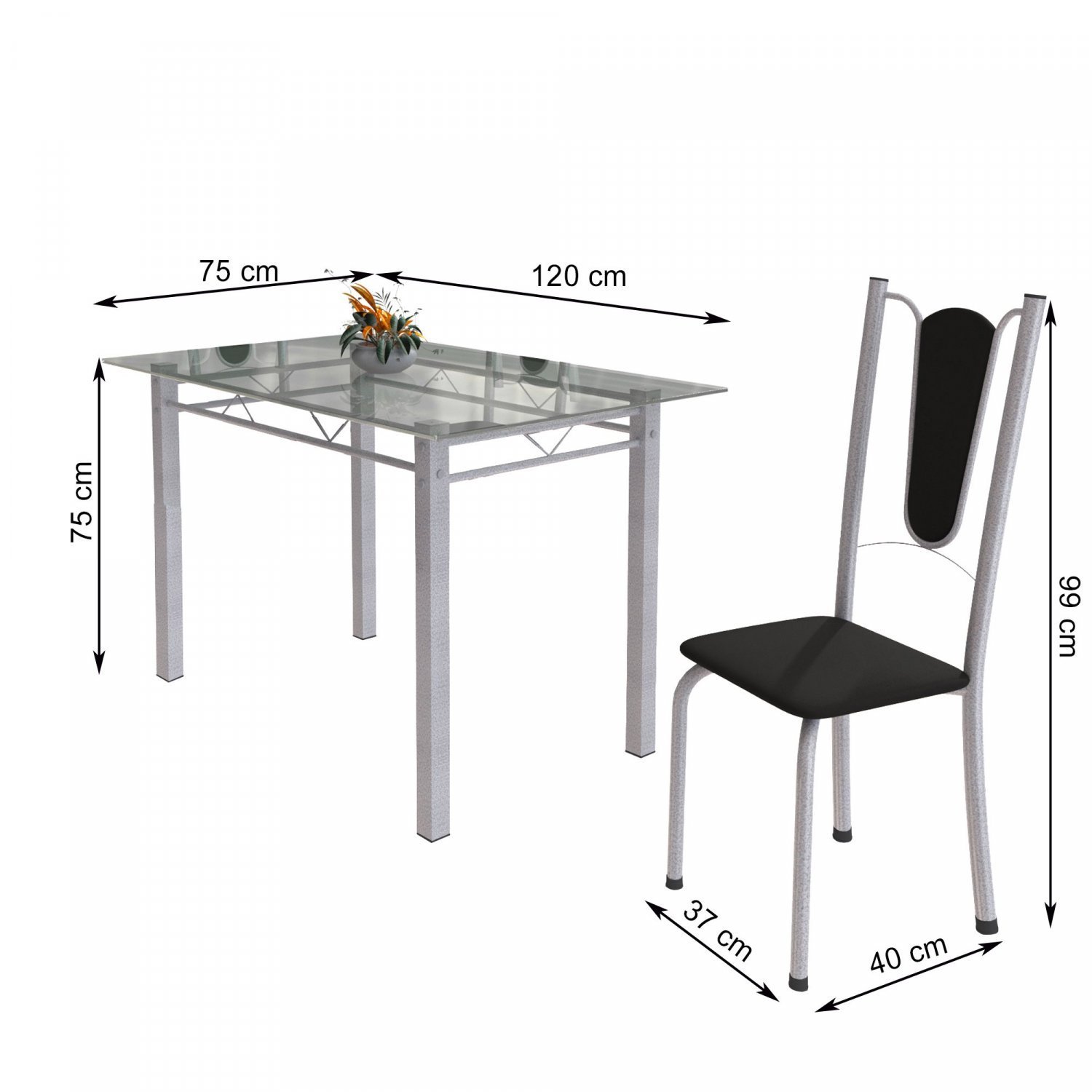 Conjunto de Mesa Tubular 4 Cadeiras 120cm com Tampo de Vidro Melissa  - 3