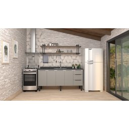 Gabinete Armário Cozinha Jupter 1.80 Mt 100% Aço Galvanizado P/ Pia -Balção 180 cm -4 Portas- 3 Gave - 3