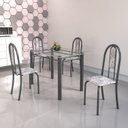 Ver imagem 1 de Conjunto Mesa Tubular 120cm Tampo em Vidro com 4 Cadeiras Iris Prata/Botanic Cinza