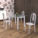 Ver imagem 1 de Conjunto Mesa Tubular 120cm Tampo em Vidro com 4 Cadeiras Iris Branco/Botanic Cinza/Pérola