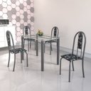 Ver imagem 1 de Conjunto de Mesa Tubular 4 Cadeiras 120cm com Tampo de Vidro Iris Prata/Preto Floral