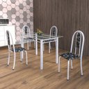 Ver imagem 1 de Conjunto de Mesa Tubular 4 Cadeiras 120cm com Tampo de Vidro Iris Branco/Preto Floral/Pérola
