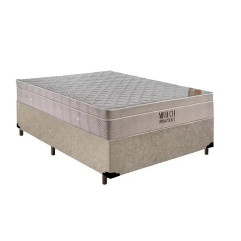 Cama Box + Colchão Viúva Molas Ensacadas Airtech 128cm Bege Suporta até 150 Kg por Pessoa