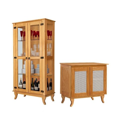 Kit Cristaleira Alta com Buffet Madeira Maciça e Acabamento Superior para Sala Imbuia