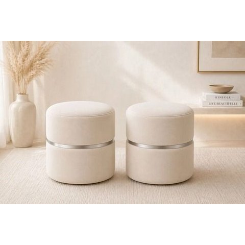 Kit Puff Cinta no Meio Prata ,Emtecido Veludo Palha - Let  Móveis