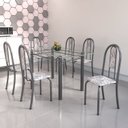 Ver imagem 1 de Conjunto de Mesa Tubular 6 Cadeiras 140cm com Tampo de Vidro Iris Prata/Botanic Cinza