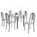 Ver imagem 2 de Conjunto de Mesa Tubular 6 Cadeiras 140cm com Tampo de Vidro Iris Prata/Botanic Cinza