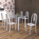 Ver imagem 1 de Conjunto de Mesa Tubular 6 Cadeiras 140cm com Tampo de Vidro Iris Branco/Botanic Cinza/Pérola
