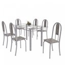 Ver imagem 2 de Conjunto de Mesa Tubular 6 Cadeiras 140cm com Tampo de Vidro Iris Branco/Botanic Cinza/Pérola