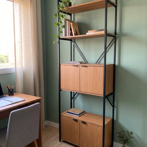 Estante para Livros em Aço 4 Portas com 6 Prateleiras e Nichos 72x202x33cm