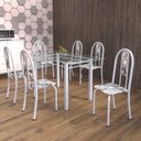 Ver imagem 1 de Conjunto de Mesa Tubular 6 Cadeiras 140cm com Tampo de Vidro Iris Branco/Paraopeba/Pérola