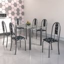 Ver imagem 1 de Conjunto de Mesa Tubular 6 Cadeiras 140cm com Tampo de Vidro Iris Prata/Preto Floral