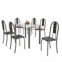 Ver imagem 2 de Conjunto de Mesa Tubular 6 Cadeiras 140cm com Tampo de Vidro Iris Prata/Preto Floral