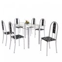 Ver imagem 2 de Conjunto de Mesa Tubular 6 Cadeiras 140cm com Tampo de Vidro Iris Branco/Preto Floral/Pérola