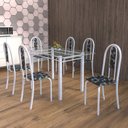 Ver imagem 1 de Conjunto de Mesa Tubular 6 Cadeiras 140cm com Tampo de Vidro Iris Branco/Preto Floral/Pérola
