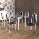 Ver imagem 1 de Conjunto de Mesa Tubular 6 Cadeiras 140cm com Tampo de Vidro Iris Branco/Preto/Pérola