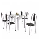 Ver imagem 2 de Conjunto de Mesa Tubular 6 Cadeiras 140cm com Tampo de Vidro Iris Branco/Preto/Pérola