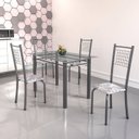 Ver imagem 1 de Conjunto de Mesa Tubular 4 Cadeiras 120cm com Tampo de Vidro Iza Prata/Botanic Cinza