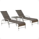 Ver imagem 2 de Kit 2 Espreguiçadeiras Mesa em Alumínio Piscina Jardim e Área Catar Marrom