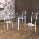 Ver imagem 1 de Conjunto de Mesa Tubular 4 Cadeiras 120cm com Tampo de Vidro Iza Branco/Botanic Cinza/Pérola