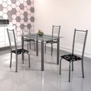 Ver imagem 1 de Conjunto de Mesa Tubular 4 Cadeiras 120cm com Tampo de Vidro Iza Prata/Preto Floral
