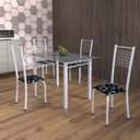 Ver imagem 1 de Conjunto de Mesa Tubular 4 Cadeiras 120cm com Tampo de Vidro Iza Branco/Preto Floral/Pérola