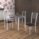 Ver imagem 1 de Conjunto de Mesa Tubular 4 Cadeiras 120cm com Tampo de Vidro Iza Branco/Preto/Pérola