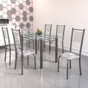 Ver imagem 1 de Conjunto de Mesa Tubular 6 Cadeiras 140cm com Tampo de Vidro Iza Prata/Botanic Cinza