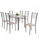 Ver imagem 2 de Conjunto de Mesa Tubular 6 Cadeiras 140cm com Tampo de Vidro Iza Prata/Botanic Cinza