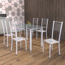 Ver imagem 1 de Conjunto de Mesa Tubular 6 Cadeiras 140cm com Tampo de Vidro Iza Branco/Botanic Cinza/Pérola