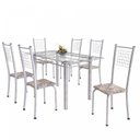 Ver imagem 2 de Conjunto de Mesa Tubular 6 Cadeiras 140cm com Tampo de Vidro Iza Branco/Botanic Cinza/Pérola