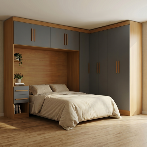 Guarda Roupa Casal Modulado 9 Portas 5 Gavetas com Cabeceira 100% MDF Imperial Yescasa Cinamomo/Chumbo