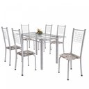 Ver imagem 2 de Conjunto de Mesa Tubular 6 Cadeiras 140cm com Tampo de Vidro Iza Branco/Paraopeba/Pérola