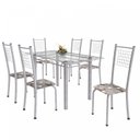 Ver imagem 2 de Conjunto de Mesa Tubular 6 Cadeiras 140cm com Tampo de Vidro Iza 